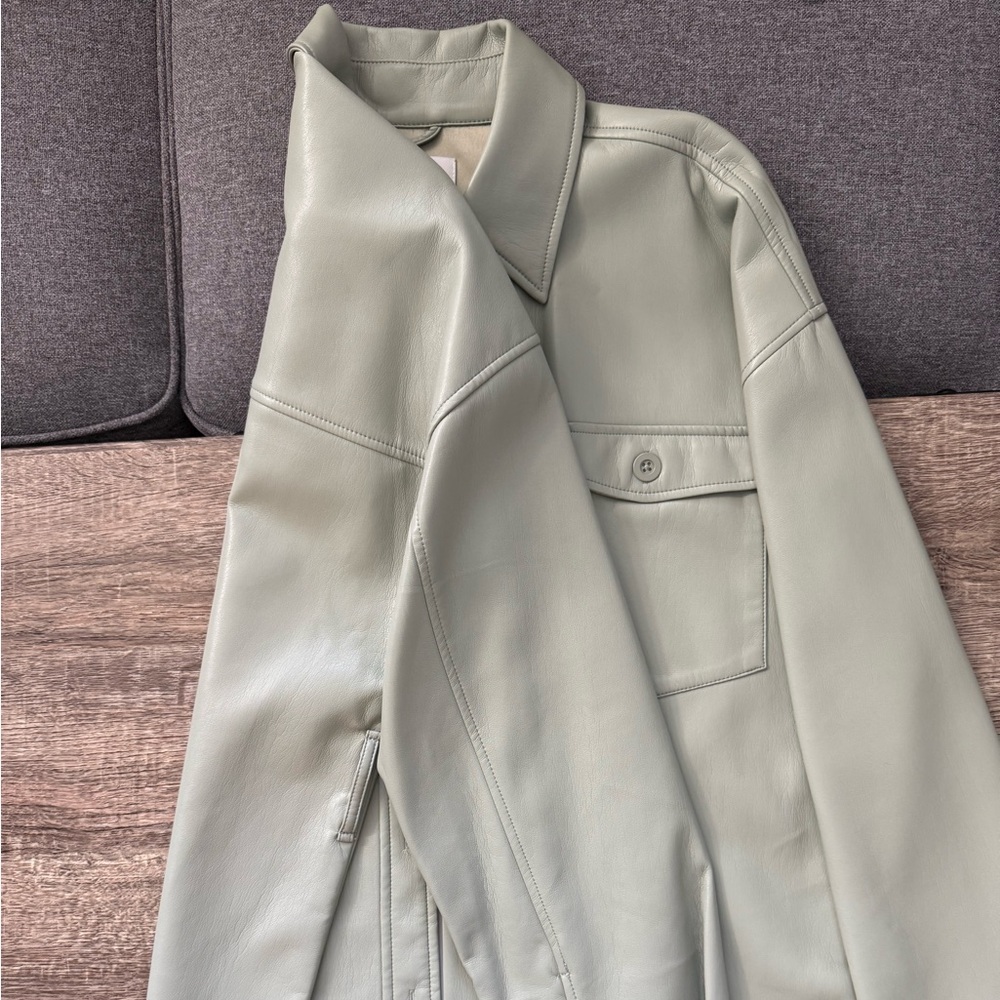 Aritzia Babaton Sage Green Faux Leather Shirt - Picture 4 of 7